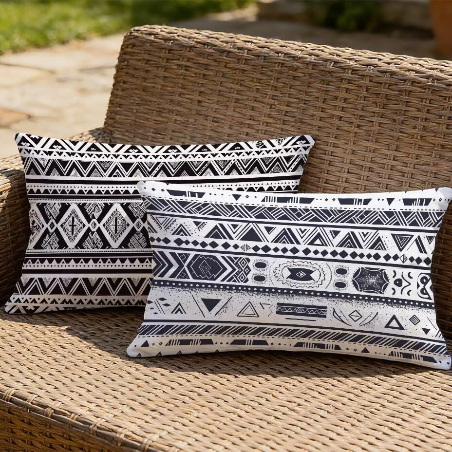 Housse de Coussin Extérieur 50x70 cm Lot de 2 Noir Imperméable - 2
