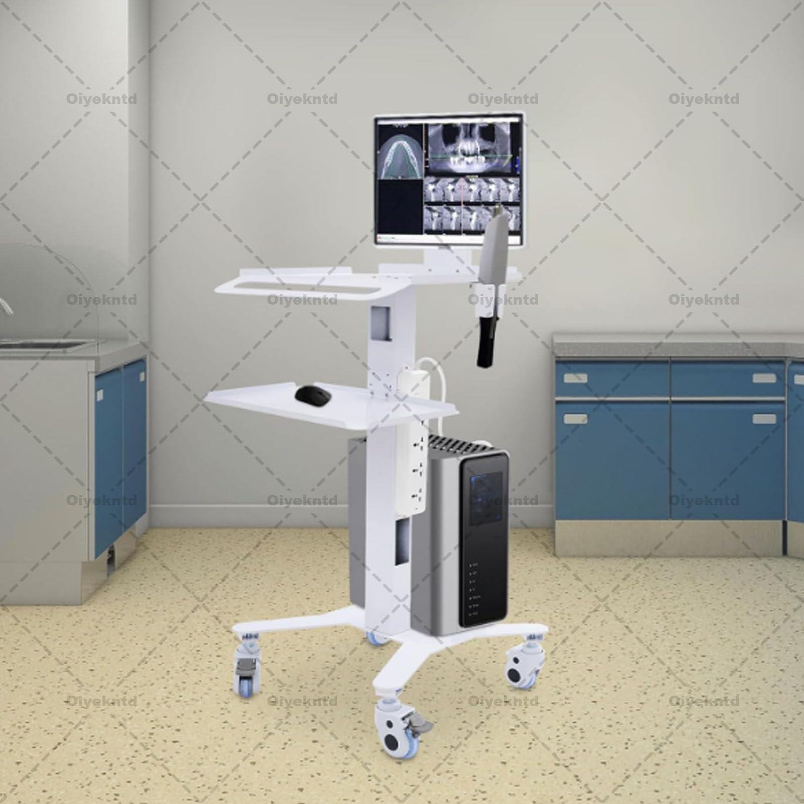 Carrello per clinica odontoiatrica con supporto per scanner orale, postazione di lavoro mobile per ospedale con vassoio per laptop e ruote silenziose, per ufficio, scuola, salone, laboratorio