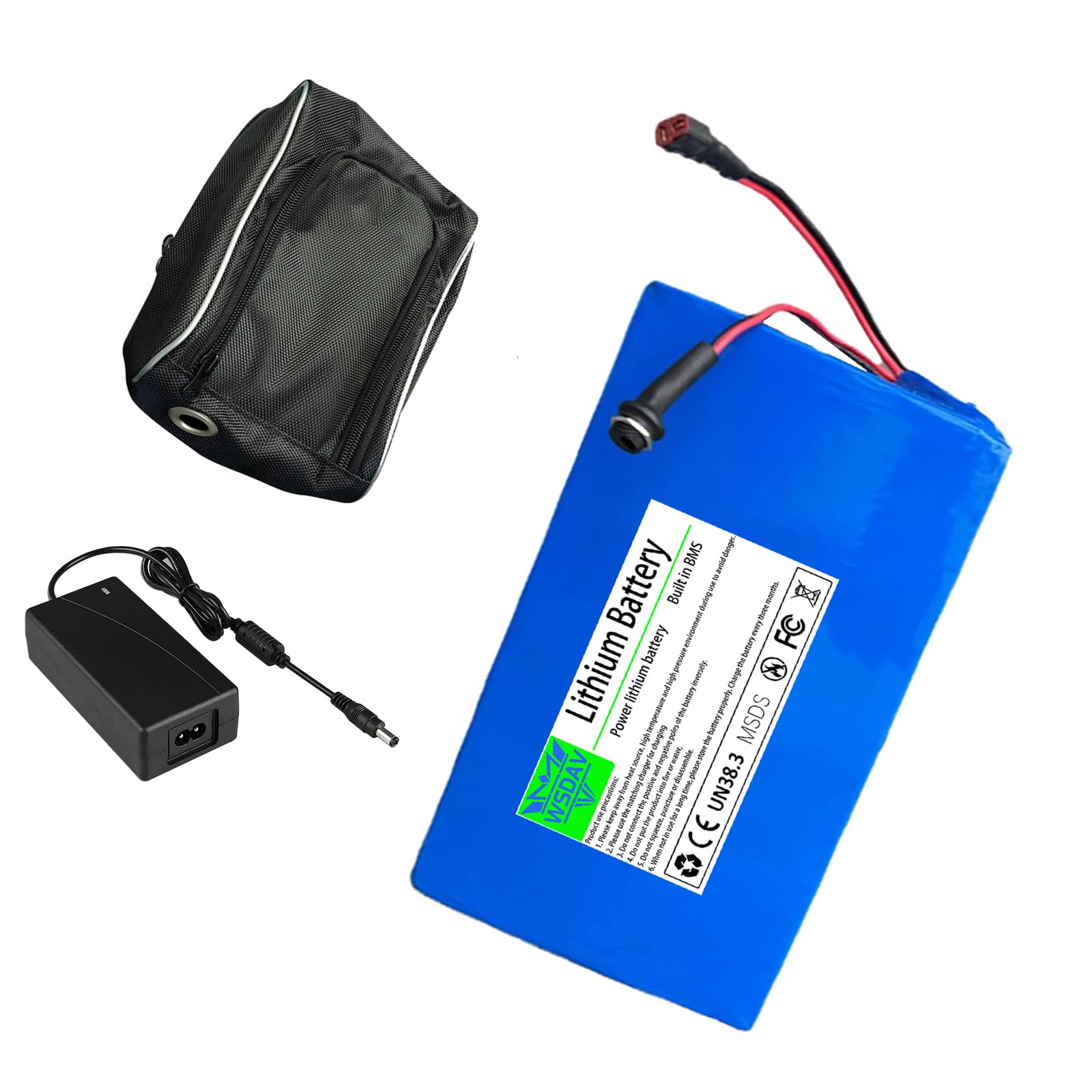WSDAV Electric Bike Battery 36V 48V Motorcycle Battery 10Ah 12Ah 15Ah 18Ah 20Ah 25Ah 30Ah Rechargeable Lithium Batteries with Charger and Bag,48V25Ah