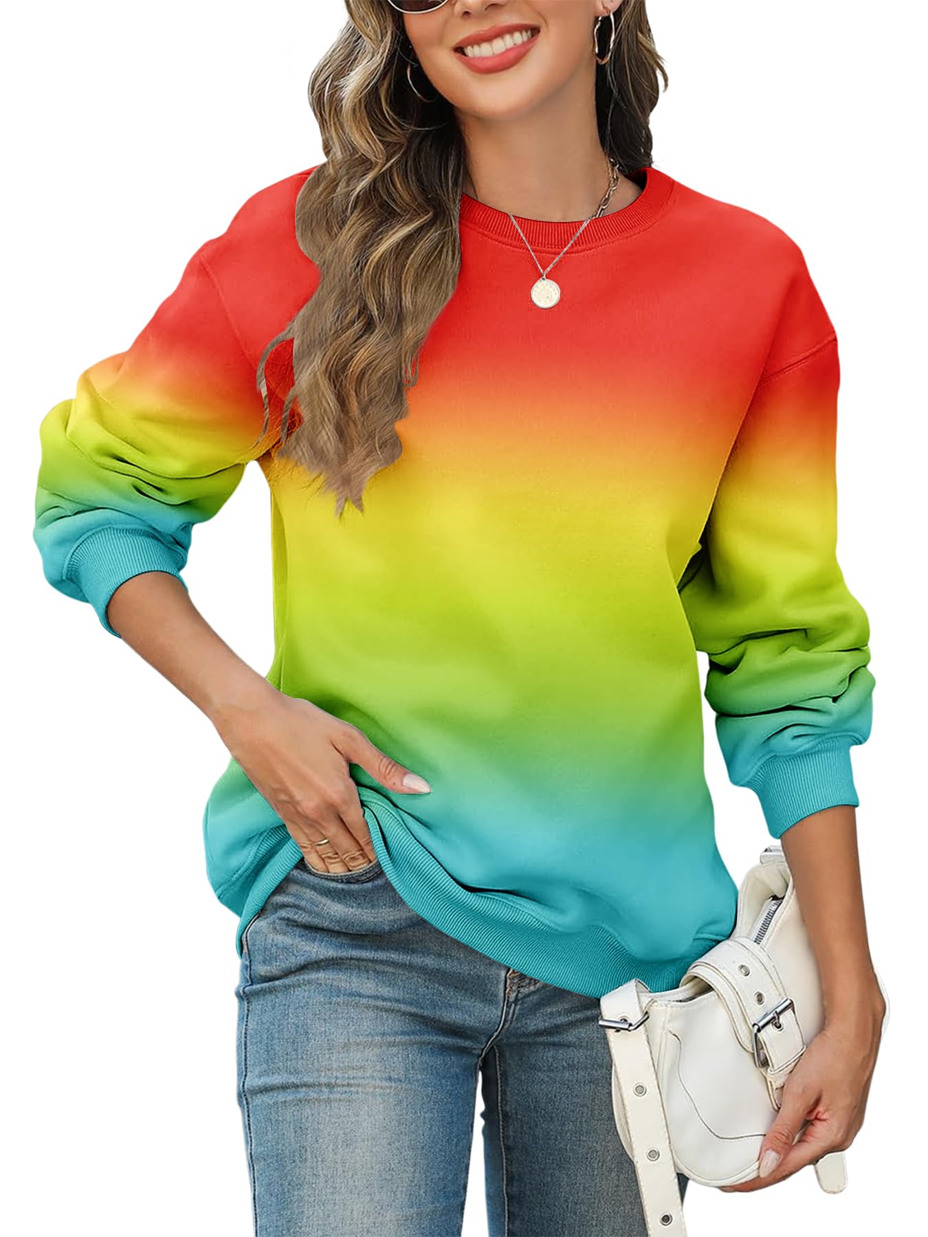 Damskie bluzy z długim rękawem oversize gradientowe 2/3/5/10 szt. topy z okrągłym dekoltem sweter jesień modne koszulki