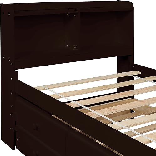 Miniatura 7 de NCKMYB Cama de almacenamiento individual con nido y cajones plataforma de madera y estantería como cabecero cama capitán que ahorra espacio para
