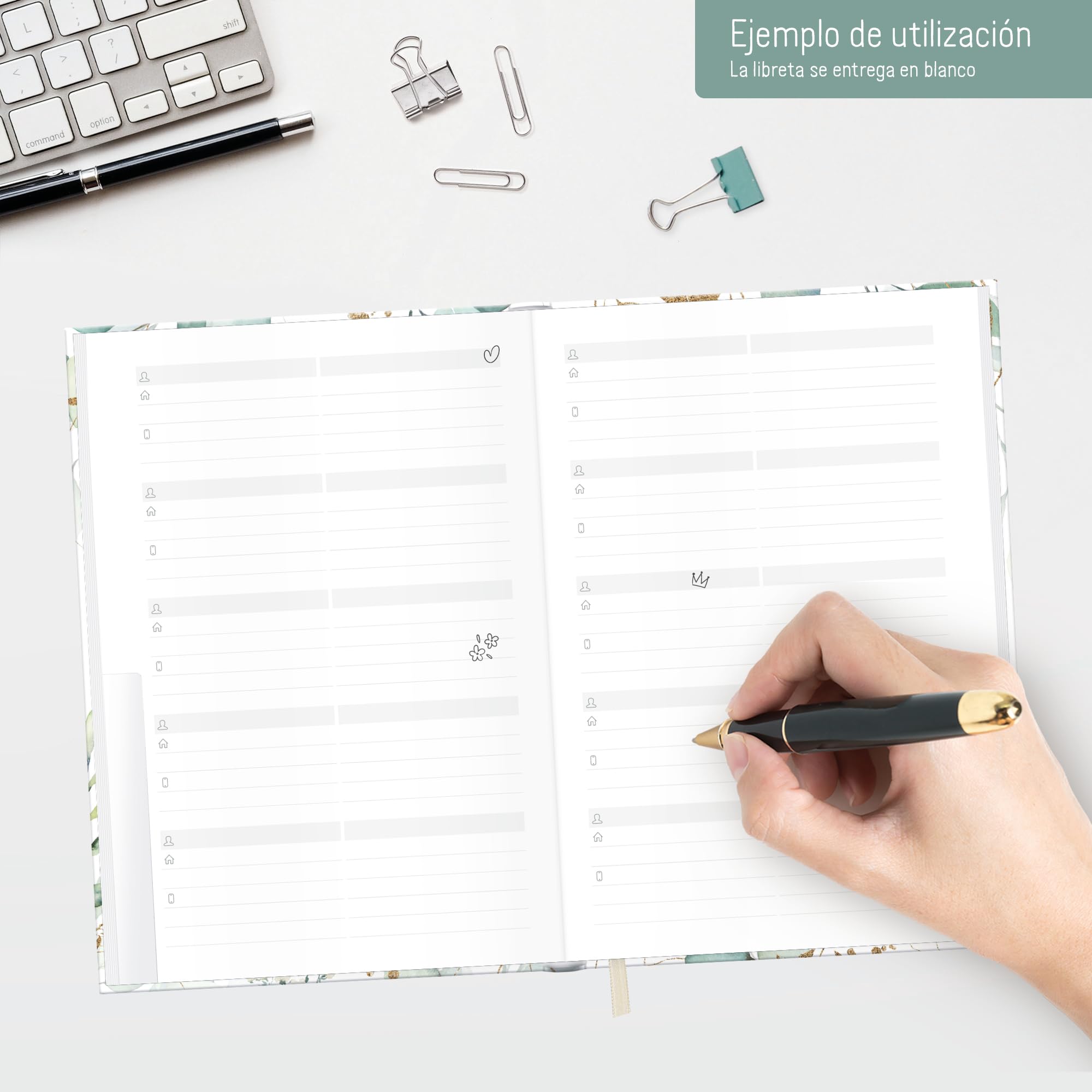 paper&you® Agenda A5 con índice A-Z [Hoja de oro] para contactos, cumpleaños y contraseñas - sostenible & respetuosa con el clima
