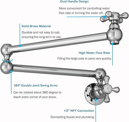 Miniatura 4 de Grifo de cocina plegable y elástico de latón con brazos oscilantes de doble articulación, montaje en pared, cocina comercial, estufa de fregadero