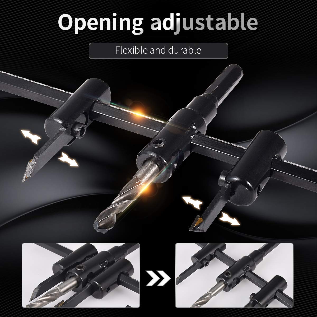 AEE® Ayarlanabilir Alçı Panç Delme Aparatı – 2 Bıçaklı Daire Testeresi – 30mm-200mm Delik Açma – Matkap Ucu ve Anahtar Dahil