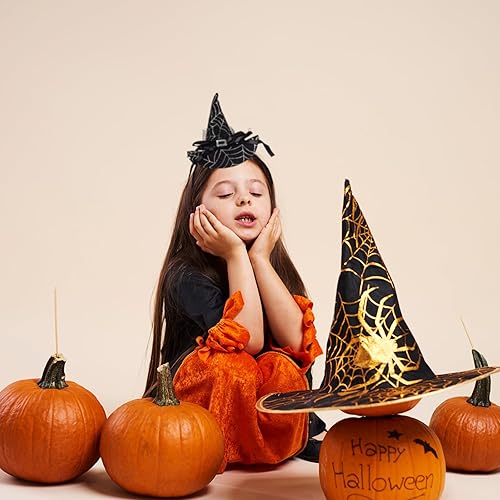 Vista 5 de 4 diademas de Halloween, cuernos de diablo, telaraña, sombrero de bruja y murciélago negro, para decoración de Halloween, mascarada, cosplay