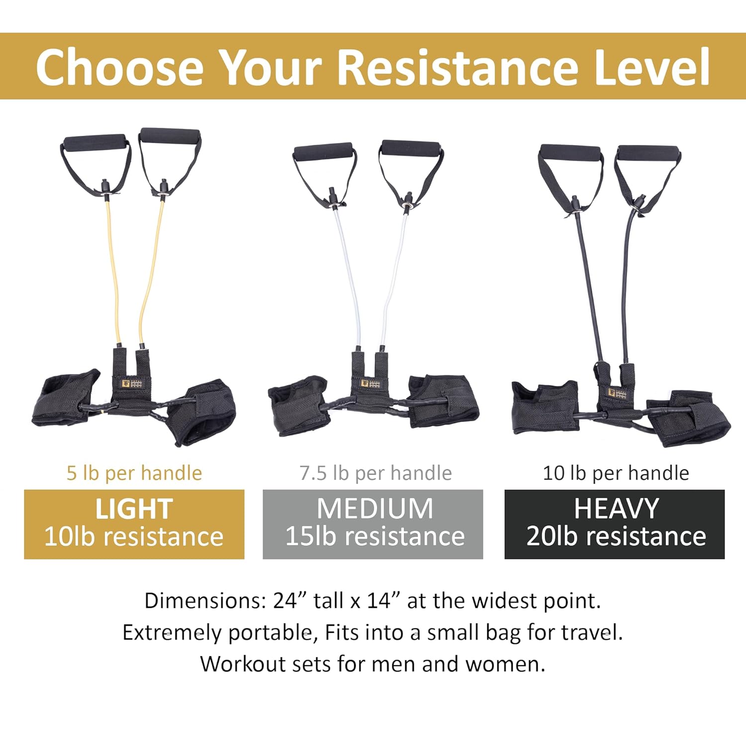 All-in-one Fitness Band, Full Body Exercise Band for Home Exercise or Training on-The-go, Multi-Purpose use for Strength, core, Pilates & More, Light - 10 lbs. (Gold)