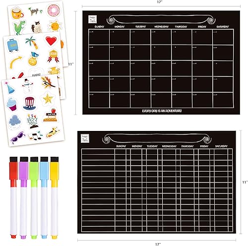 Miniatura 2 de Hapinest Tabla magnética de borrado en seco y calendario mensual para varios niños, adolescentes y familia, paquete de 2 para refrigerador, 5