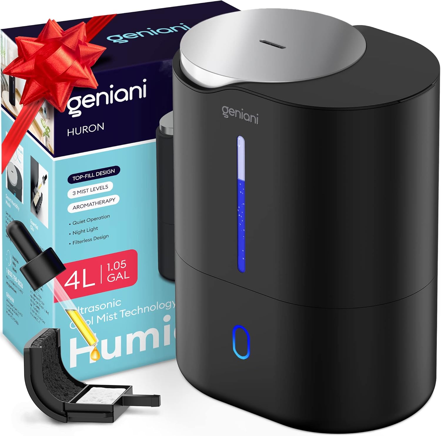 GENIANI Top Fill Cool Mist Humidifiers for Bedroom & Essential Oil Diffuser 4L Smart Aroma