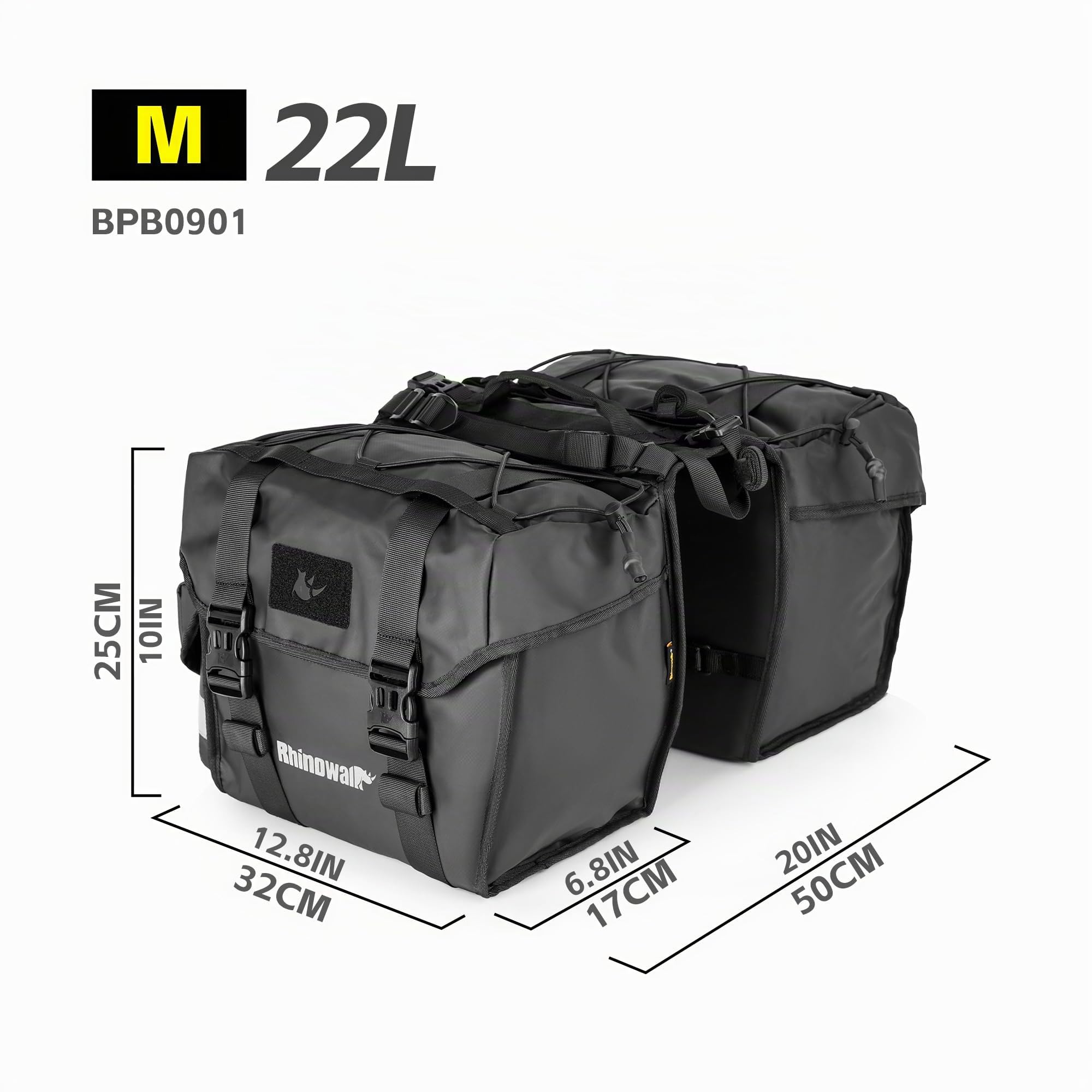 Rhinowalk Sacoche vélo 22 L doubles sacoches de selle pour porte-bagages arrière vélos avec poignée de transport accessoires de vélo professionnels - noir