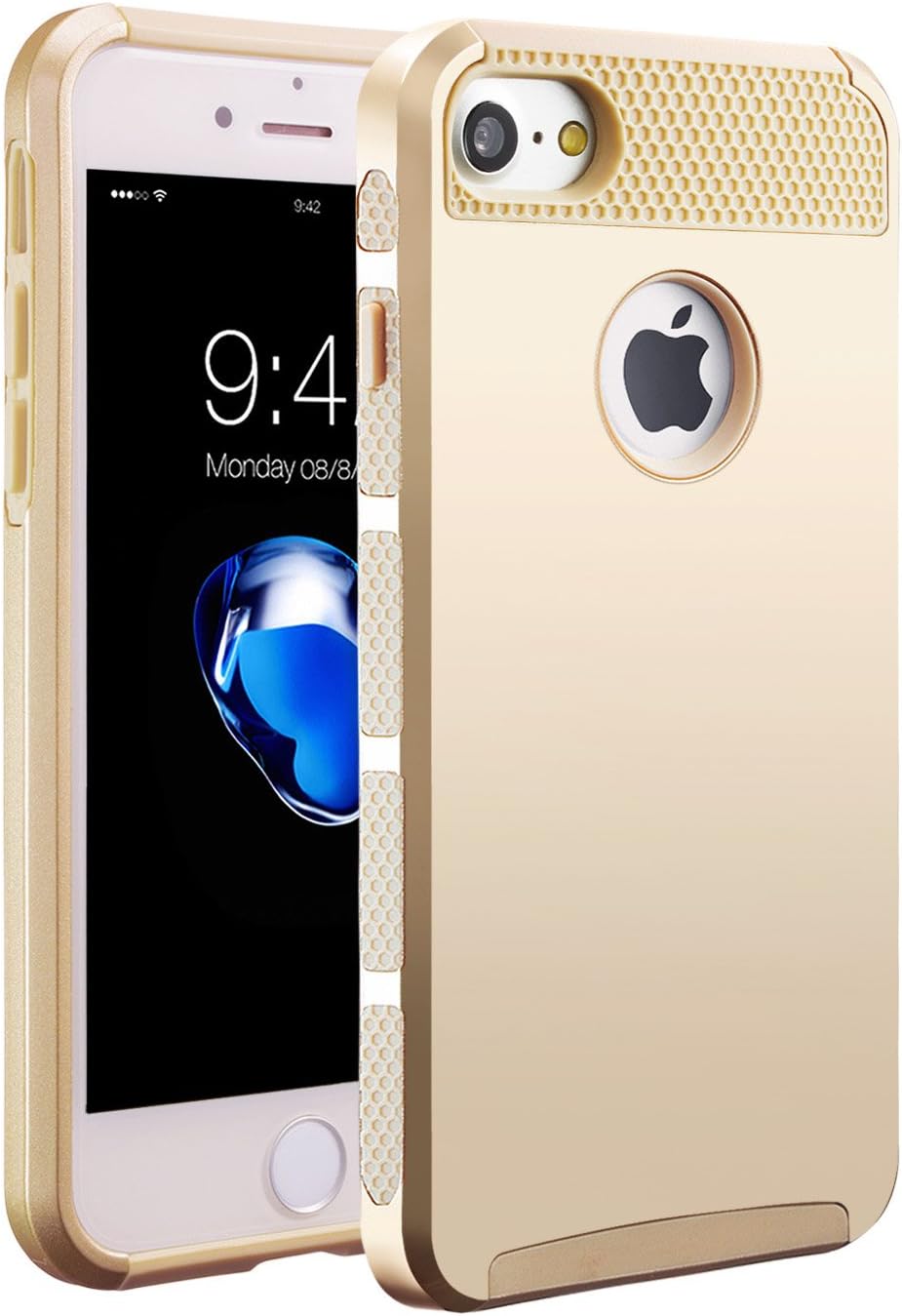 iPhone 7 Gold Case/iPhone 8 Gold Case, technext020 Tough Gel Armor Cover for iPhone 7 / iPhone 8 Protective Bumper Hybrid Hard Plastic and Soft Silicone Case for Apple iPhone 7 / iPhone 8 Gold