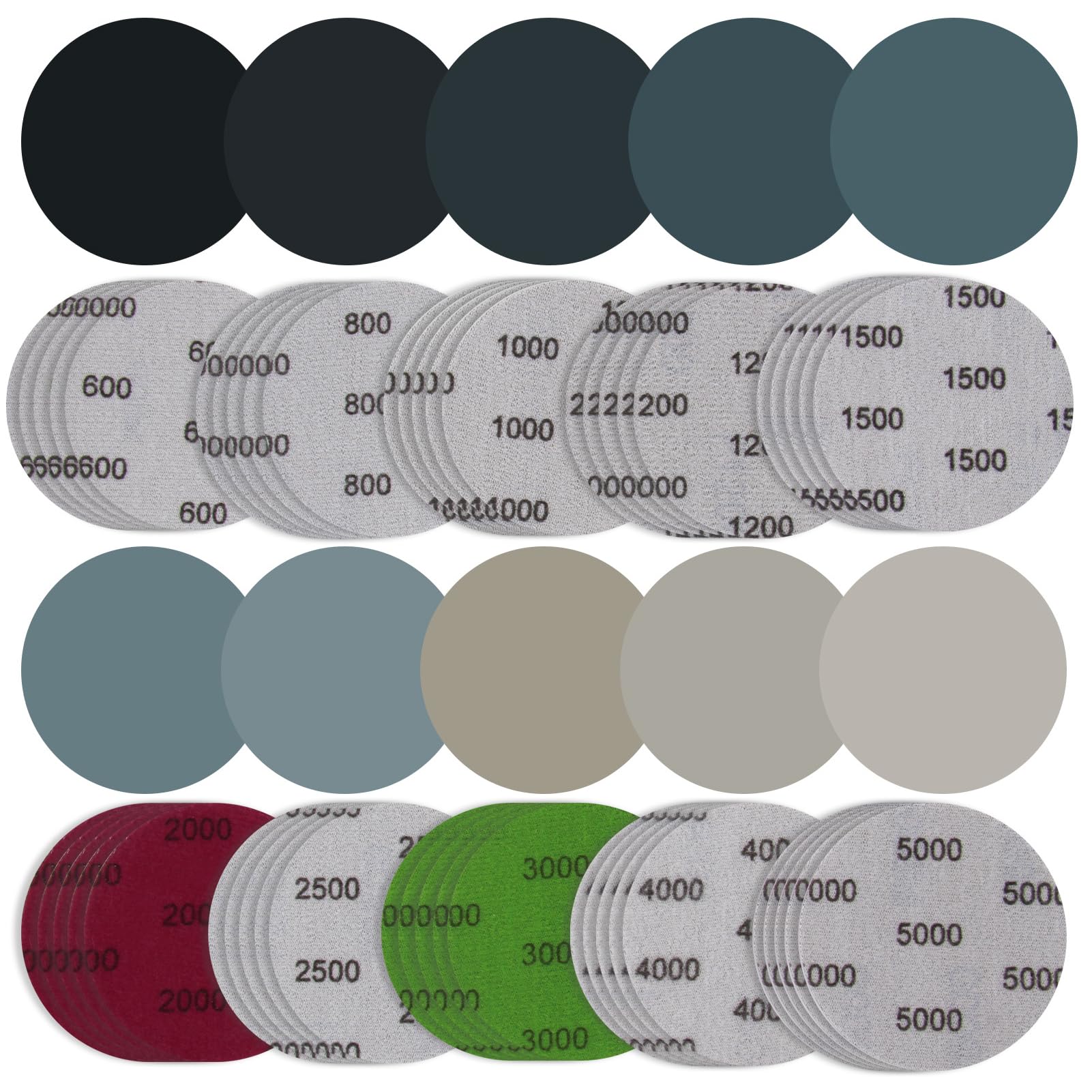 50 Discos de Lija 75mm Autoadherentes Grano 600 a 5000 Papel de Lija al Agua Seco y Húmedo para Pulir Faros Coche Metal Madera Pintura Plástico y Acabado Fino