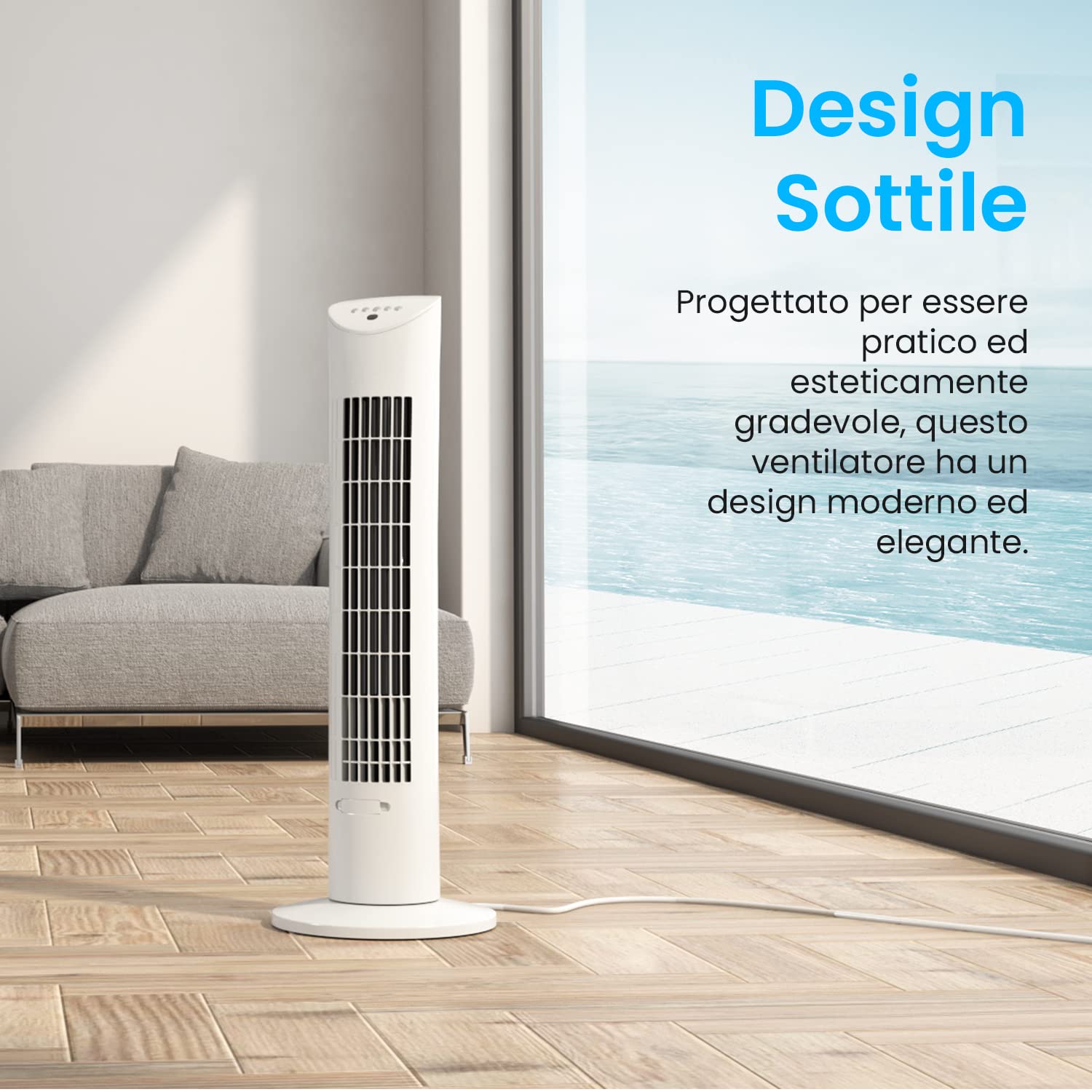 Pro Breeze Ventilatore a Torre Oscillante - 60W Con Timer 7,5 ore e Telecomando - Oscillazione a 70° Gradi e 3 Modalita di Raffreddamento- Altezza 79 cm