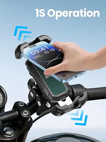 Miniatura 6 de tounee Soporte de teléfono para motocicleta, amortiguador de vibración doble, soporte de teléfono de bicicleta sin herramientas, clip para manillar