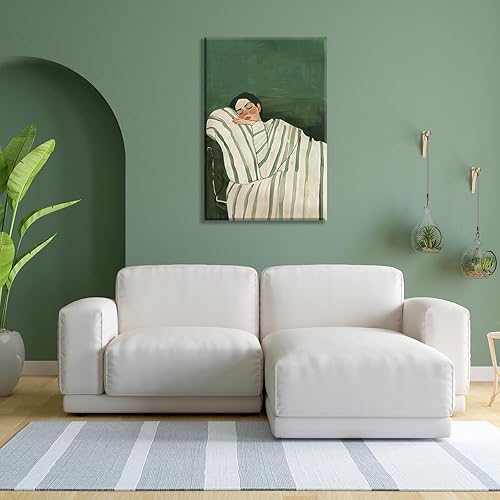 Miniatura 3 de Contemporary Woman Lying on Couch Wall Art Eclectic Emerald Green Posters Minimalist Stripe Decor Modern People Canvas Prints Boho Feminist