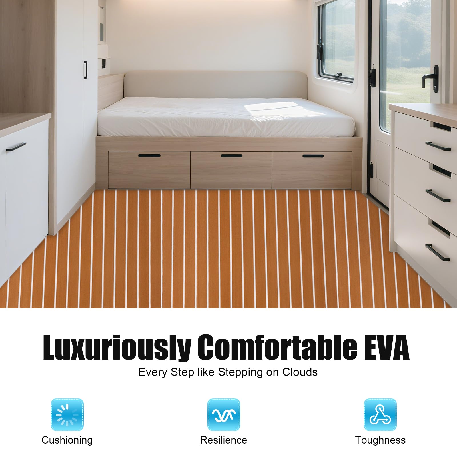 Bodenbelag-Matte Teppich, 240x90cm Teakholz Eva Schaum Boot Yacht Boden rutschfest Matte Marine rutschfest Boden Deck Teppich selbstklebend