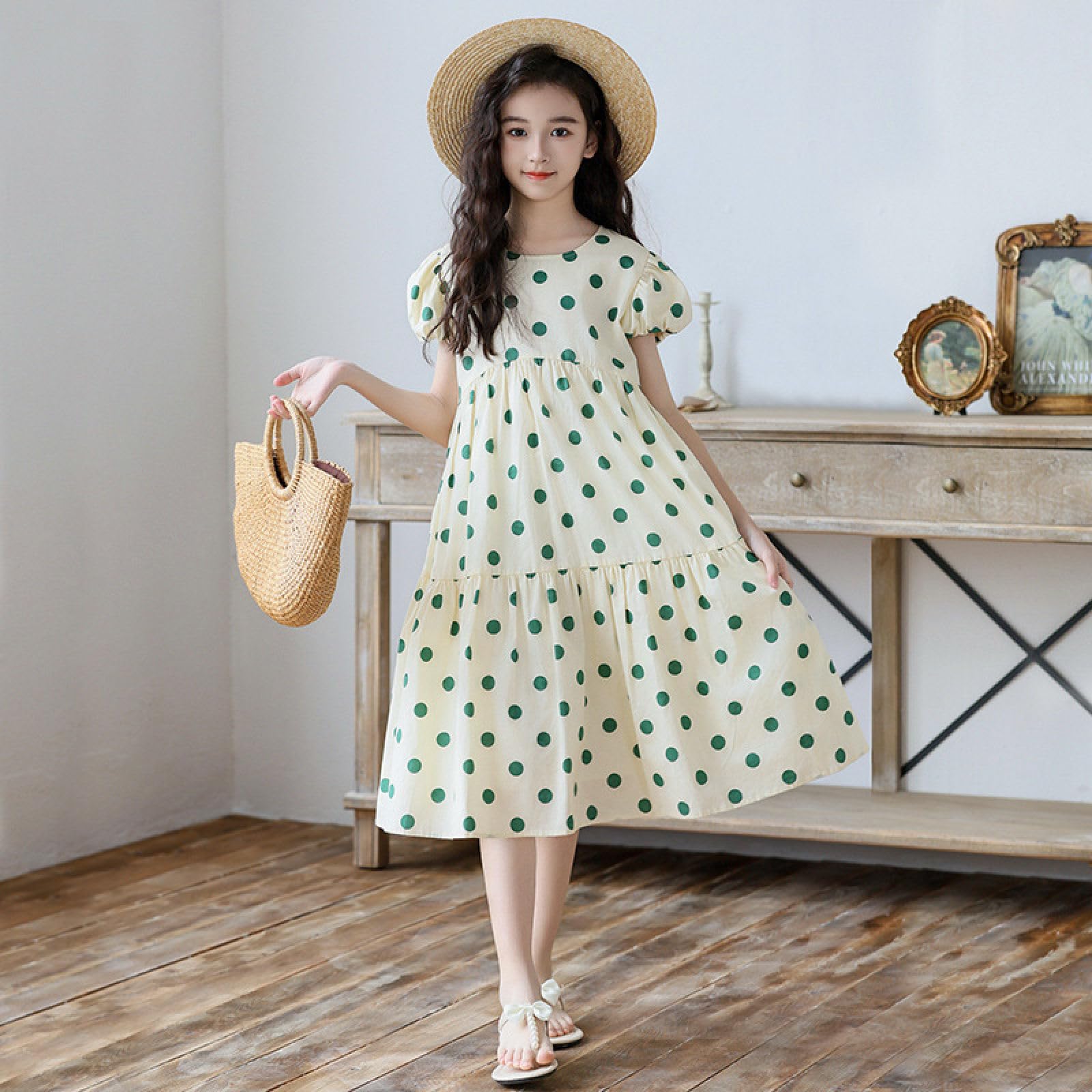 Dziewczęce sukienki w kształcie litery A okrągłe sukienki w stylu casual, imprezowa, dziewczęca letnia sukienka Boho Beach Casual Smocked Maxi sukienki 6-16 lat