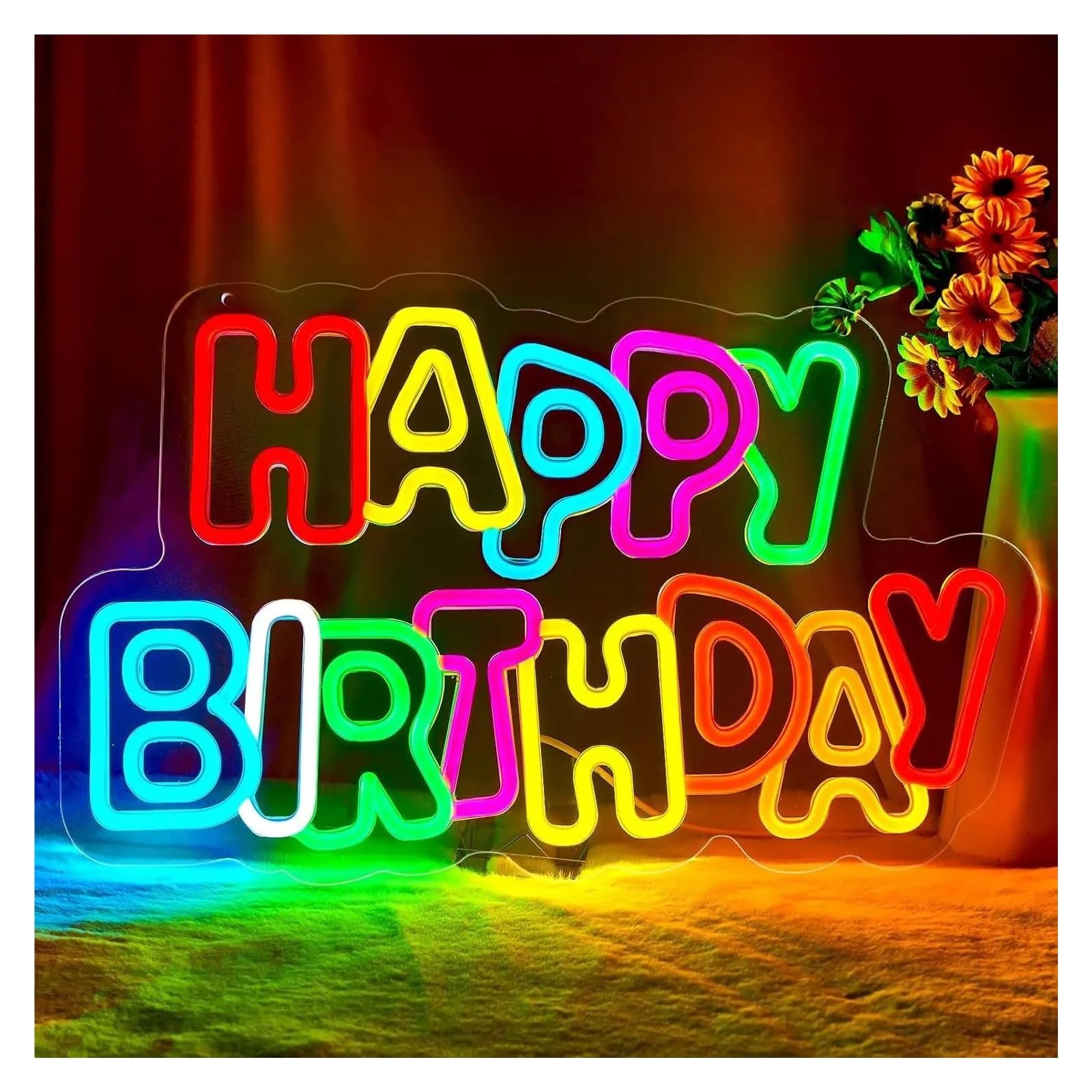 Lemst One Color Signs Lamp Happy Birthday Neon Sign Reusable Decorations Usb Powered Light For Birthday Party Wall Backdrop 42Cmх23.6cm