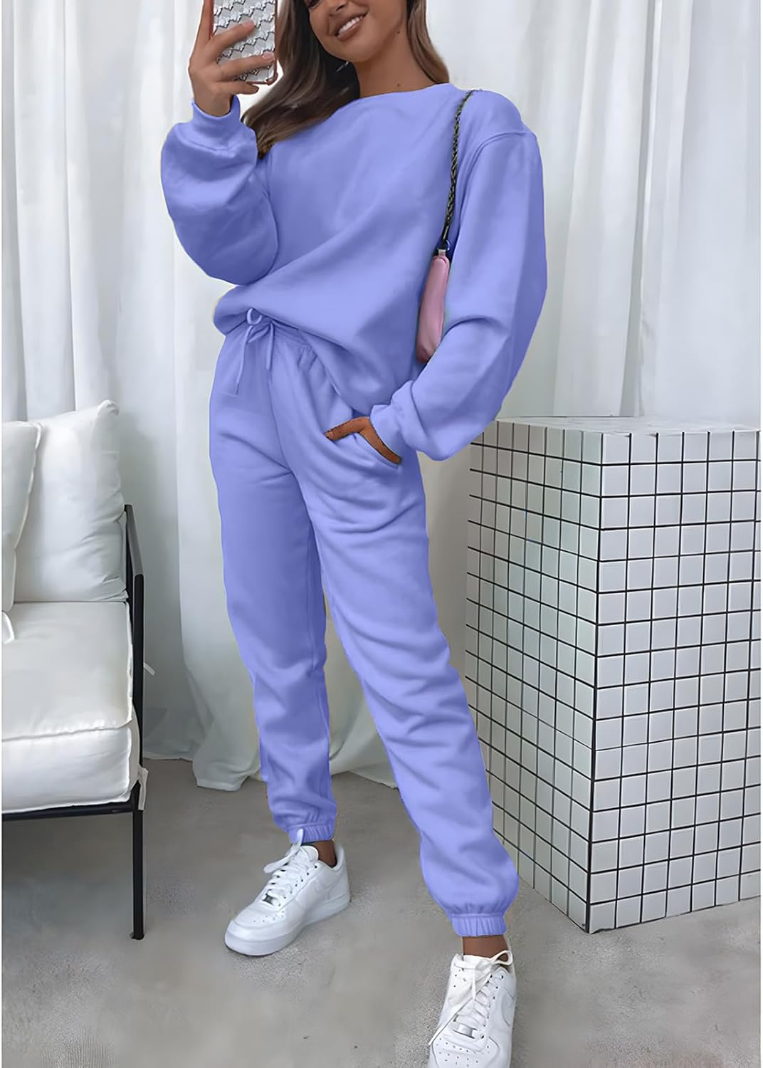 Alunzoem Jogger Sets for Women 2 Piece Sweatsuit Outfits Long Sleeve Pullover Sweatshirt Pants Set Tracksuit - Image 3