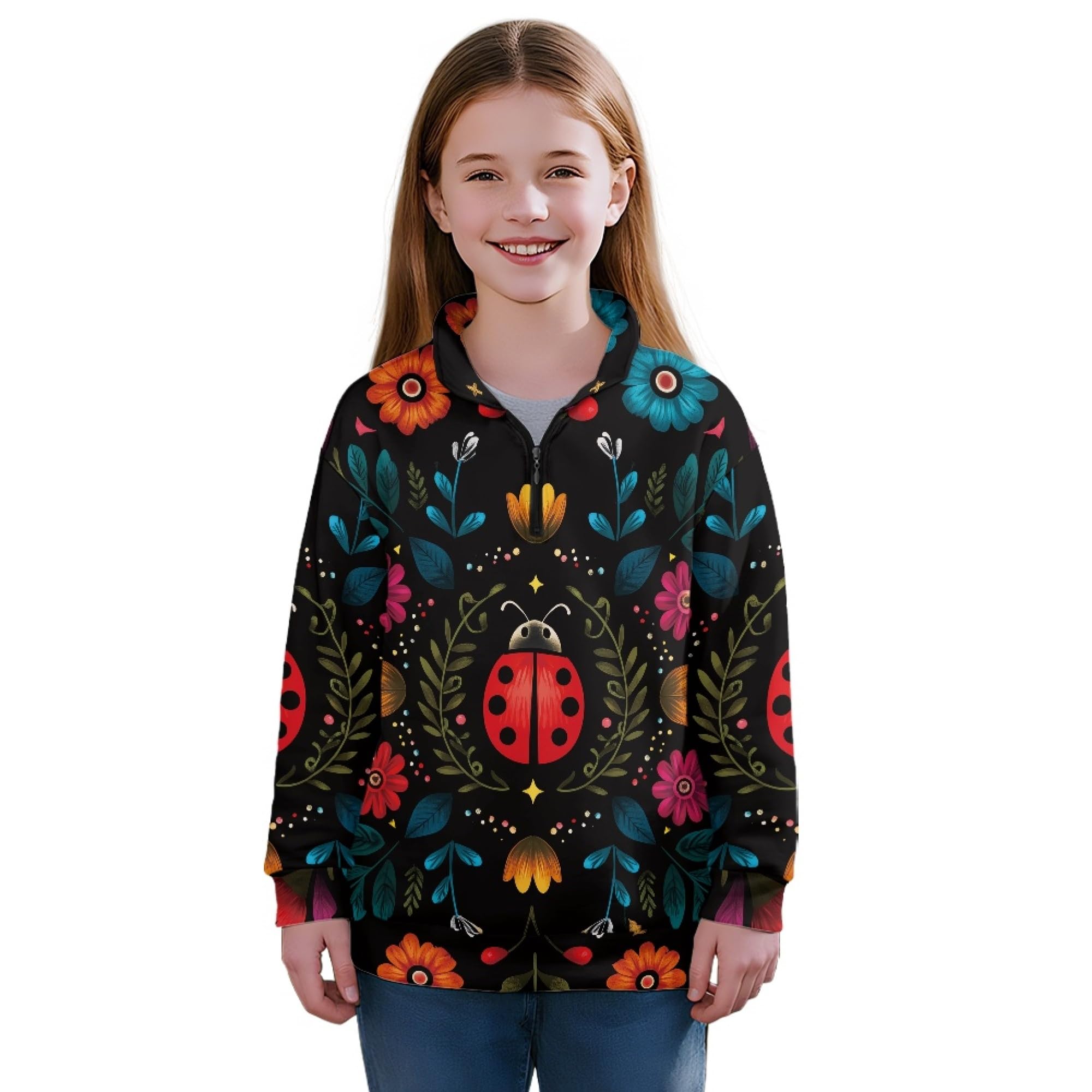 AmzPrint Girls' Novelty Quarter Zip Sweatshirt Long Sleeve Pullover Cool Activewear Running Hoodie For Teens Girls