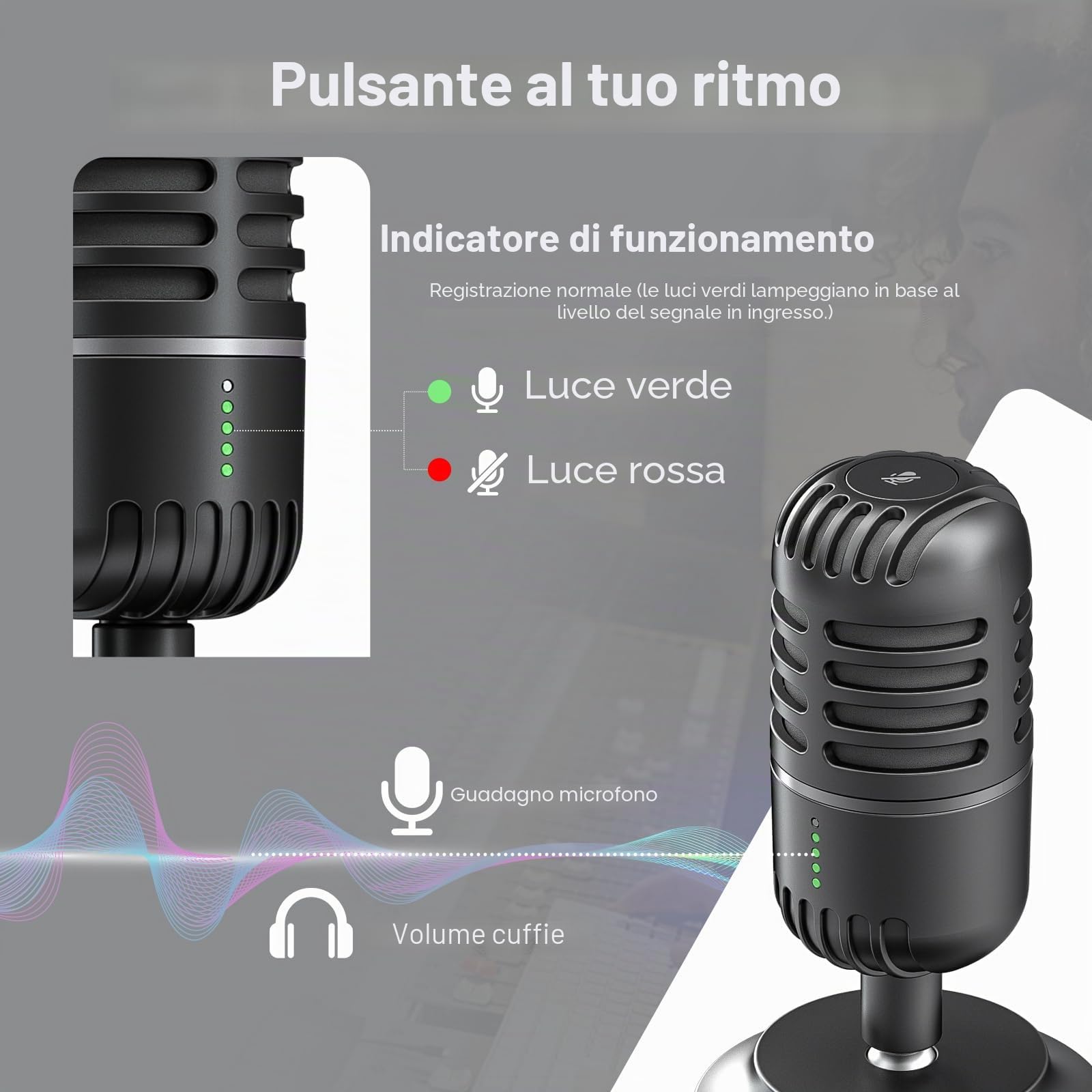 Microfono pc, microfono streaming per PC, PS4, PS5, condensatore microphones USB C per giochi, podcast, registrazioni, streaming, con muto/gain, adattatore per telefono, compatibile con Mac, Winows