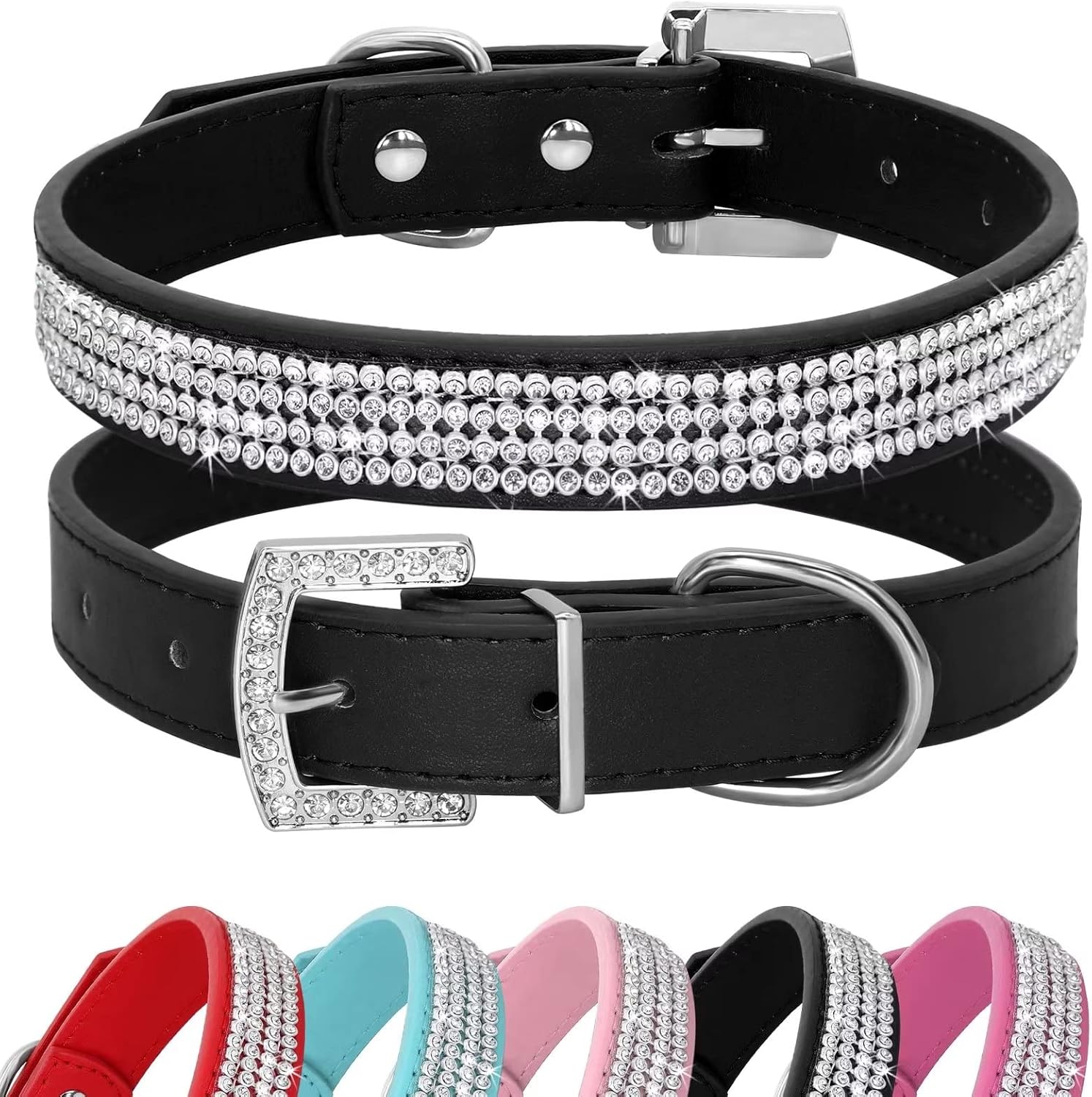 Didog Full Crystal Rhinestones Shining Diamonds PU Leather Dog Pet Collars for X-Small Small Dogs