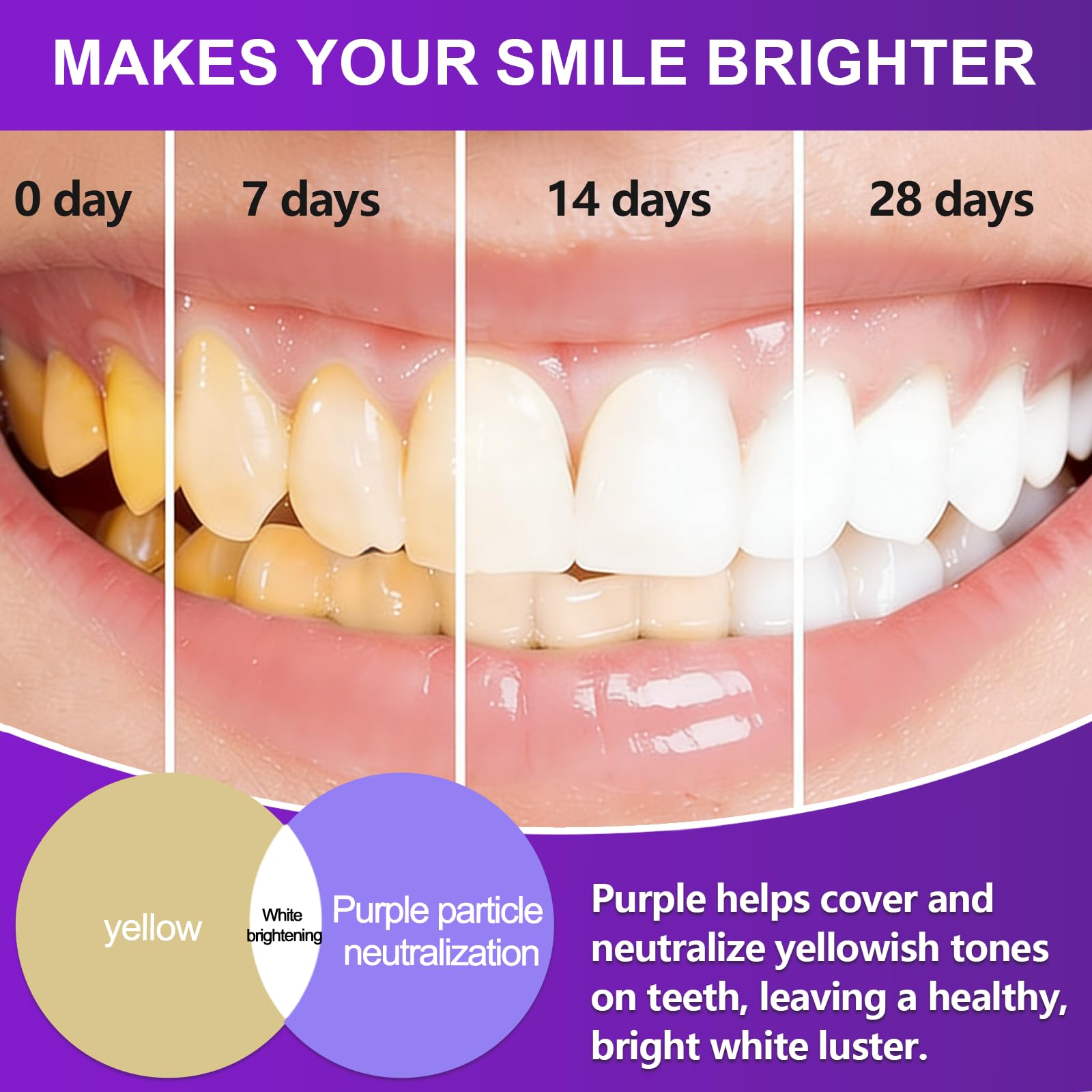 50g Polvere Sbiancante per Denti, Polvere Sbiancante Denti Immediato, Usato per pulire i respirare fresco, rimozione Delle Macchie Profonde (viola) - 4
