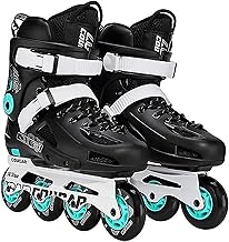 حذاء تزلج كوجر بعجلات قابلة للتعديل مع 4 عجلات مضيئة من البولي يوريثان مناسب للاماكن الخارجية والداخلية للأولاد، البنات، المبتدئين، البالغين، موديل 307، لون: اسود، المقاس: 44