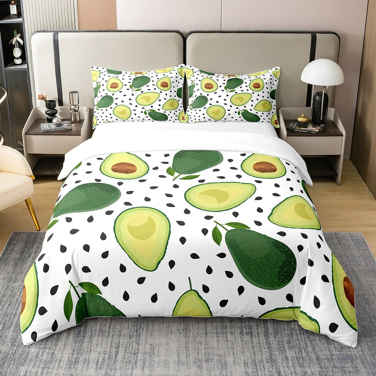 Homewish 100% Organic Cotton Avocado Duvet Cover for Kids,Cute Avocado Bedding Set King,Green Tropical Fruits Comforter Cover for Kids Boys Girls,Cartoon Summer Themed Bed Sets with 1 Pillow Case — image 1
