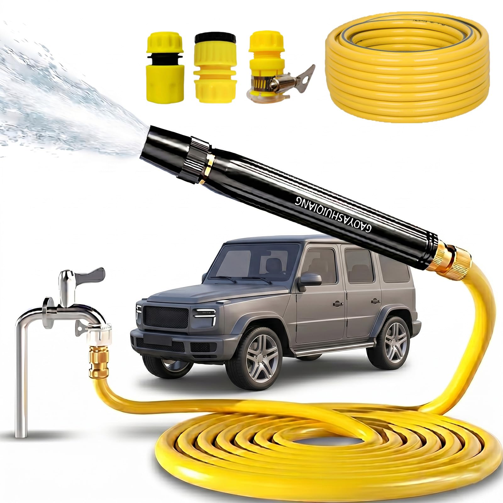 Spiral Compression High Pressure Washer Gun with 18m Range, Heavy Duty Adjustable Twist Hose Nozzle Jet Sweeper Nozzle for Car & Garden, 360° Twist Adjustable Spray (20m Water Pipe)