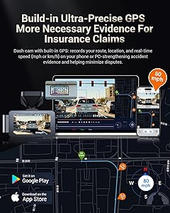 Gleetour Dash Cam Front and Rear, 4K Full HD 2 channel Dash Camera for Cars, Built-in Memory Card Monitoring, 64GB Card, 5G WiFi GPS, Car Camera with 3" IPS Screen, 2160P Night Vision, Parking Monitor