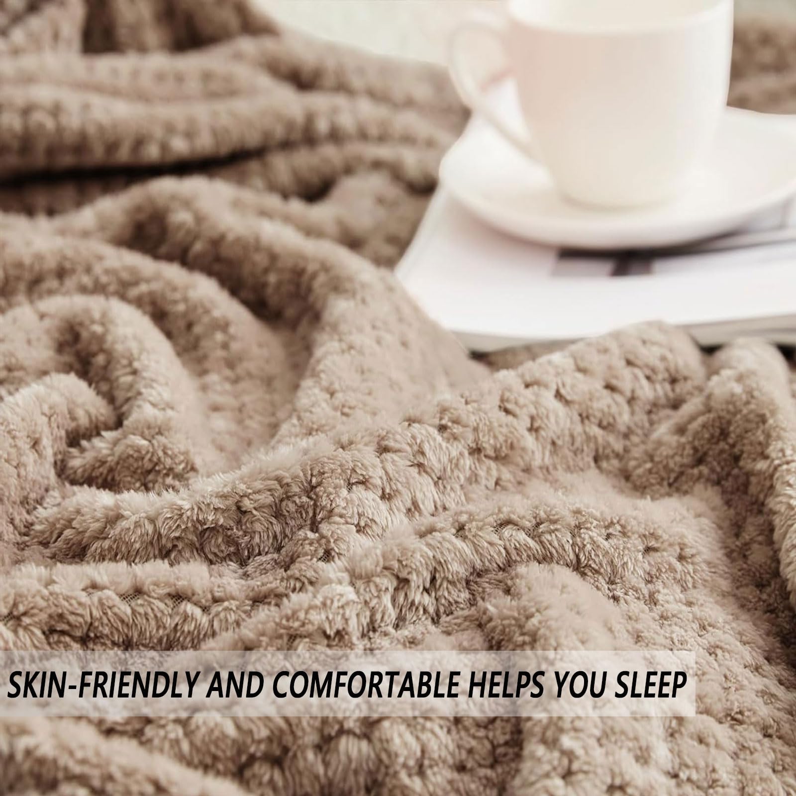 Manta Franela 125 x 180 cm Suave, Caliente, Transpirable Manta para Sofá Invierno Grande para Sofá, Cama, Viaje, Caqui