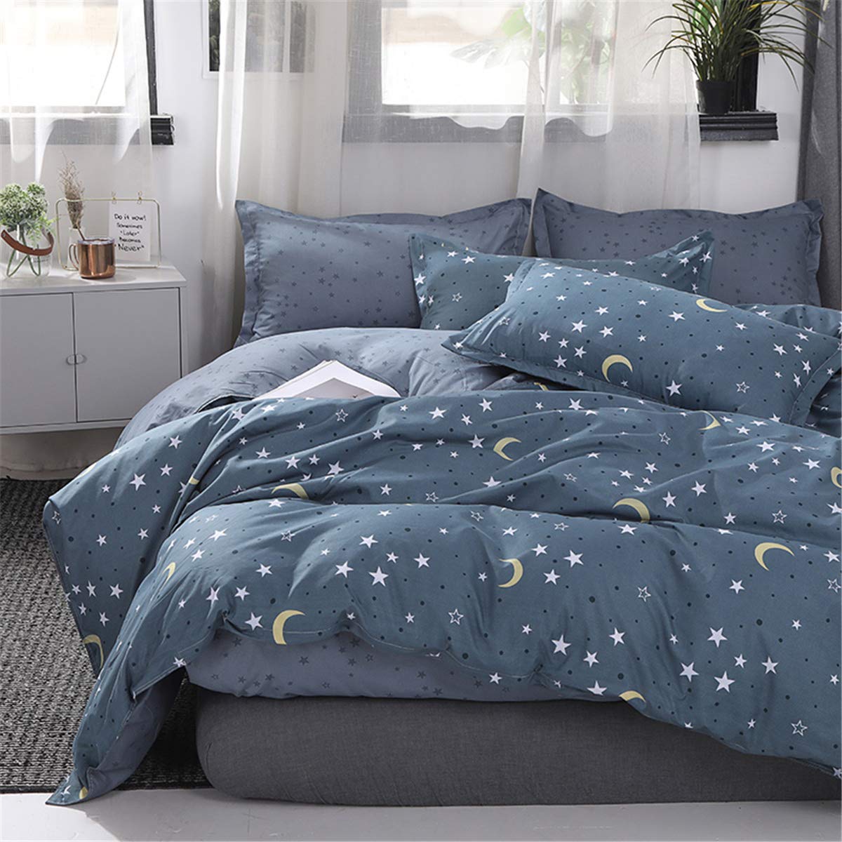 Fansu Women's Starry Duvet Cover Set Bedding Sets For Double King Single Size Bed 4 Piece Star Duvet Set 2 X Pillowcases 1 X Quilt Case 1 X Flat Sheet (Single-135X200cm,)