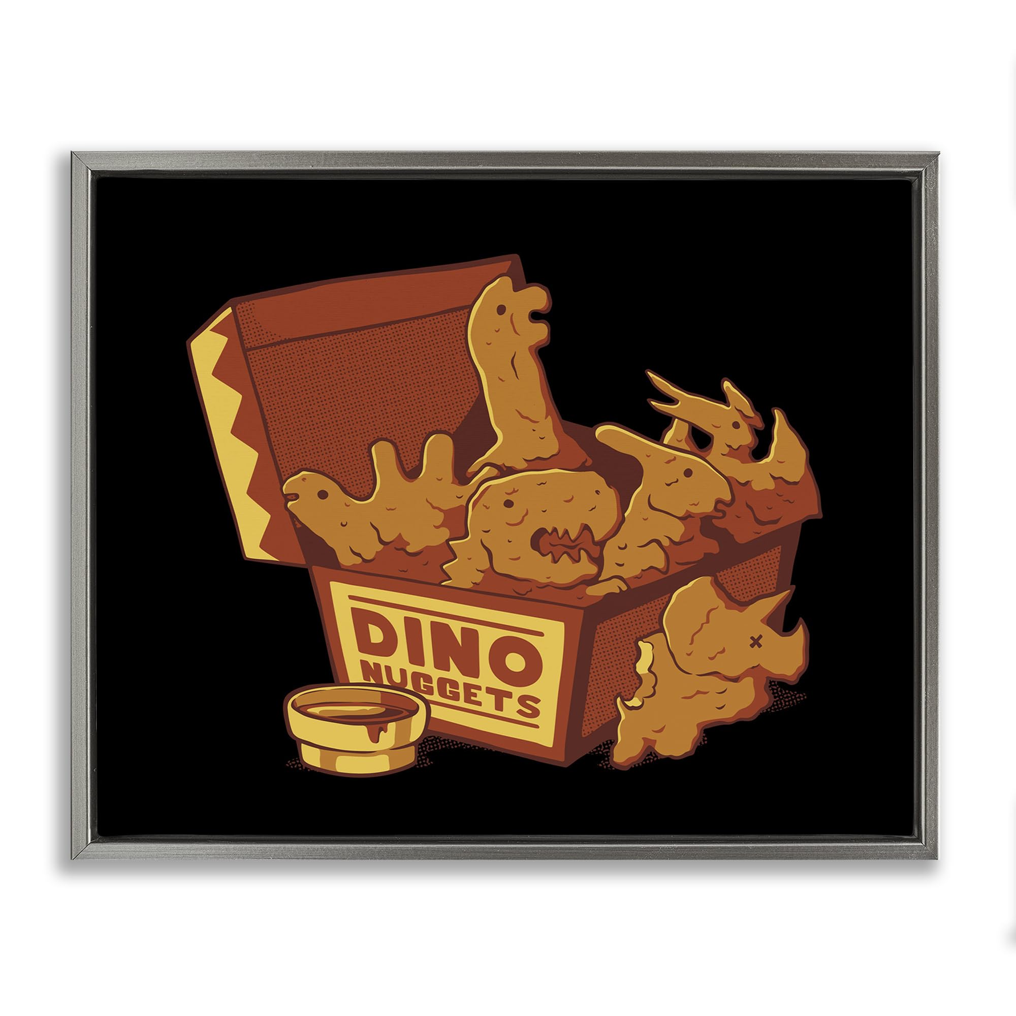 Stupell Industries Luster Gray (Matte) 'Dino Nuggets With Sauce'| Floating Frame Canvas Art