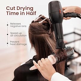 AIMIKE Round Brush for Blow out, Rose Luxe Extra-Long Round Hair Brush Ionic & Nano Thermal Ceramic Tech, for Blow Drying & Styling Volumizing Thick Long Hair, with 4 Clips (Barrel 2.1, Bristle 3)