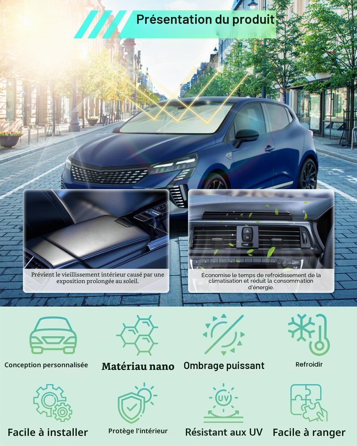 [Mise à Niveau] GAFAT Compatible avec Renault Clio 5 V 2020-2024 2025 Pare-Soleil Avant, Clio 5 RS Line/E-Tech Hybrid Accessoires Pare-Soleil Intérieur, Pare-Brise, Refroidissement, Protection UV