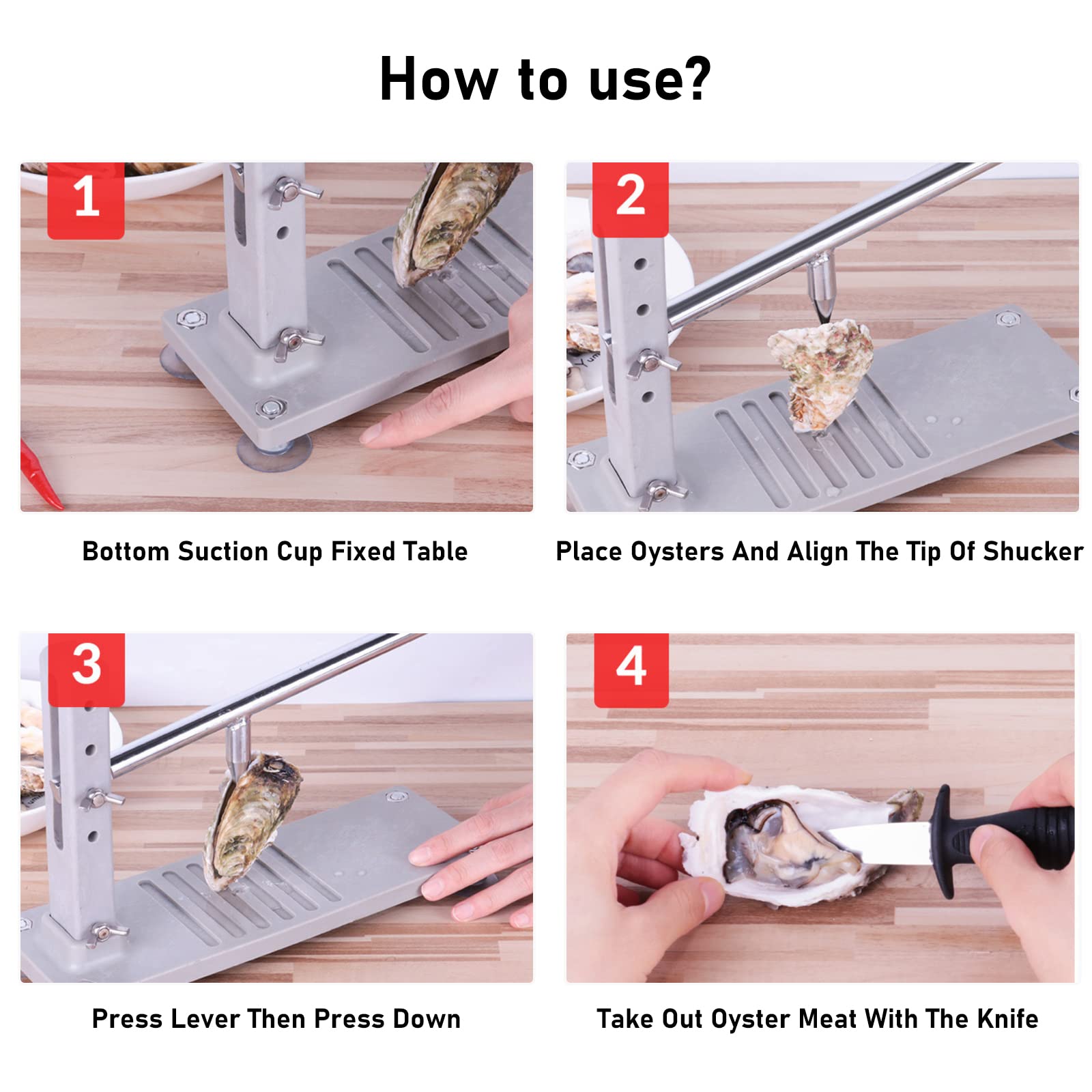 Couteau À Huîtres en Acier Inoxydable, Ensemble de couteaux à huîtres Ouvre-huîtres Oyster Shucker Avec Hauteurs Réglables, Commercial,avec des Gants résistants aux coupures & Base antidérapantes