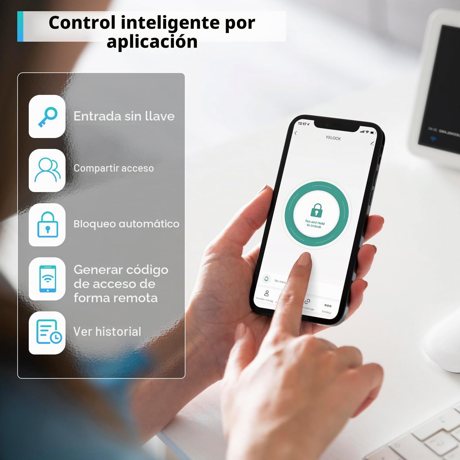 Cerradura de puerta inteligente eléctrica con huella dactilar, Smart Lock para puerta interior, cerradura electrónica con Bluetooth, contraseña, aplicación, tarjeta IC y llave de emergencia para la