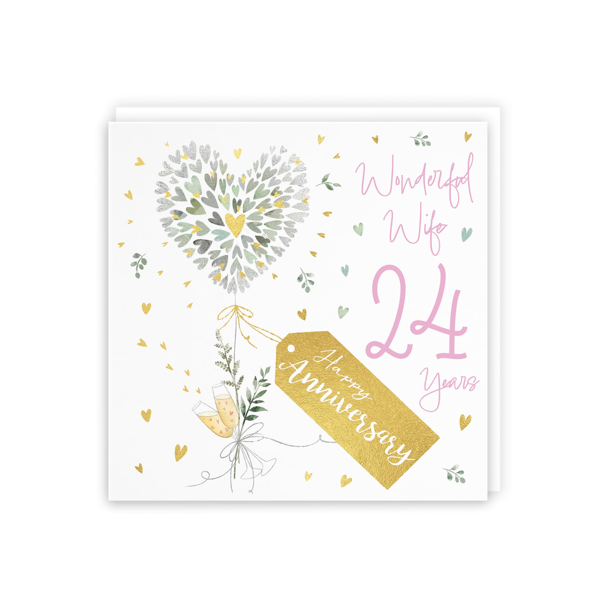 Hunts England - 24th Anniversary Card - Gold Foil Luxury Wedding Card With Contemporary Hearts - Ideal For Wife - Milo's Gallery - Image 2