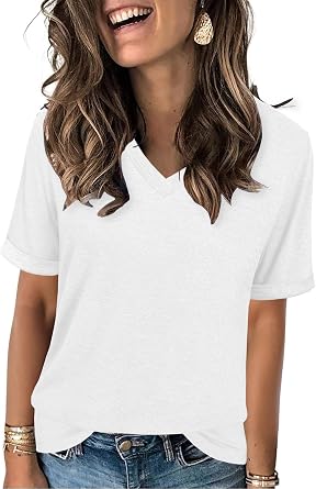 Womens T Shirts V-Neck 2025 Fashion Spring Summer Casual Women Tops Trendy Cute Fit Tee S-XXL