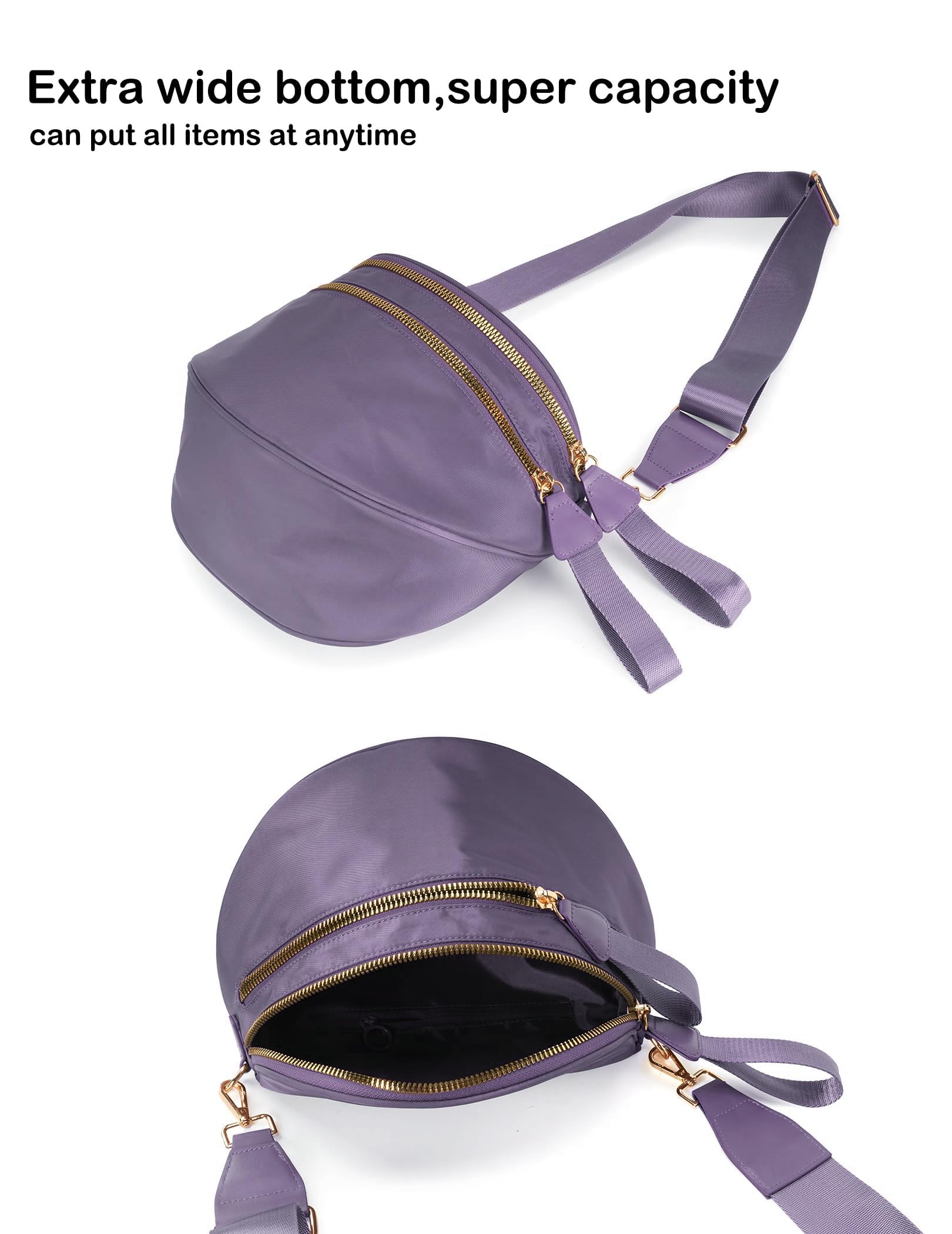 FEIBOON Spacious Nylon Crossbody Bag Bum Bag Handbags Wallets Purses Trendy Shoulder Bag for Women (Cloudy purple) view 4