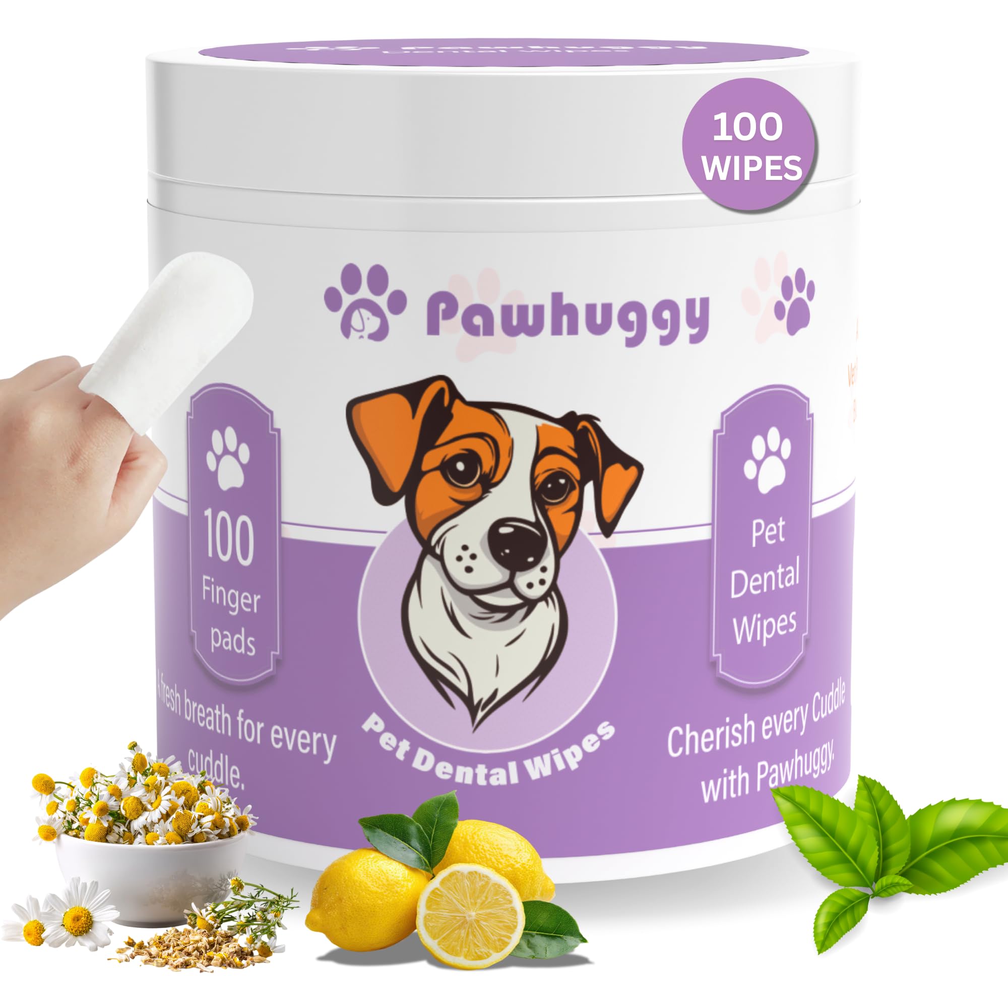 100 Finger Wipes - Pet Dental Wipes for Dogs & Cats - Dog Teeth Cleaning Powder & Toothpaste Alternative - Dog & Cat Teeth Cleaning Wipes - Freshen Breath & Reduce Plaque