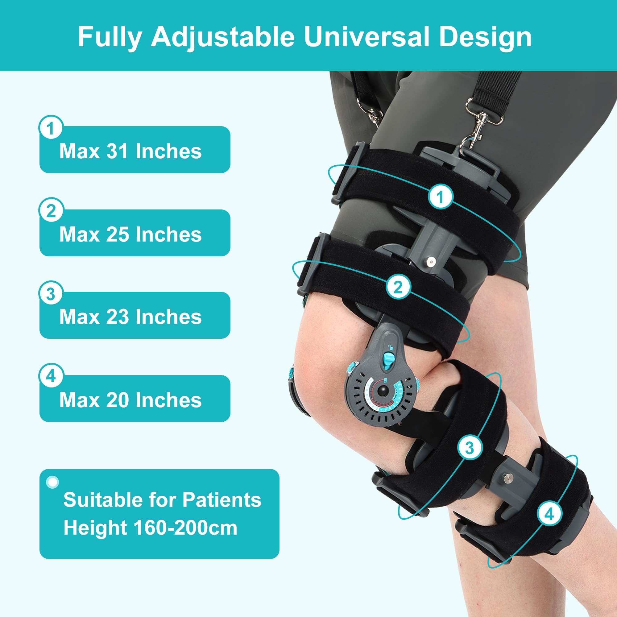 Rodillera con Bisagras Poste OP Inmovilizador de Rodilla Tirantes para Piernas Ortopédico Rótula Rodillera Inmovilizador de Rodilla Ortesis, Ajustable para Pierna Izquierda Derecha