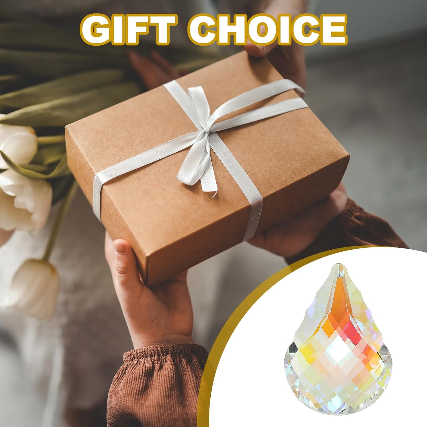PATIKIL 89x60mm Suncatcher Ornament, Drops Hanging Faceted Crystals Prisms Pendant Glass Sun Light Catchers Rainbow Making with Rope for Windows Chandelier Decoration, Clear AB
