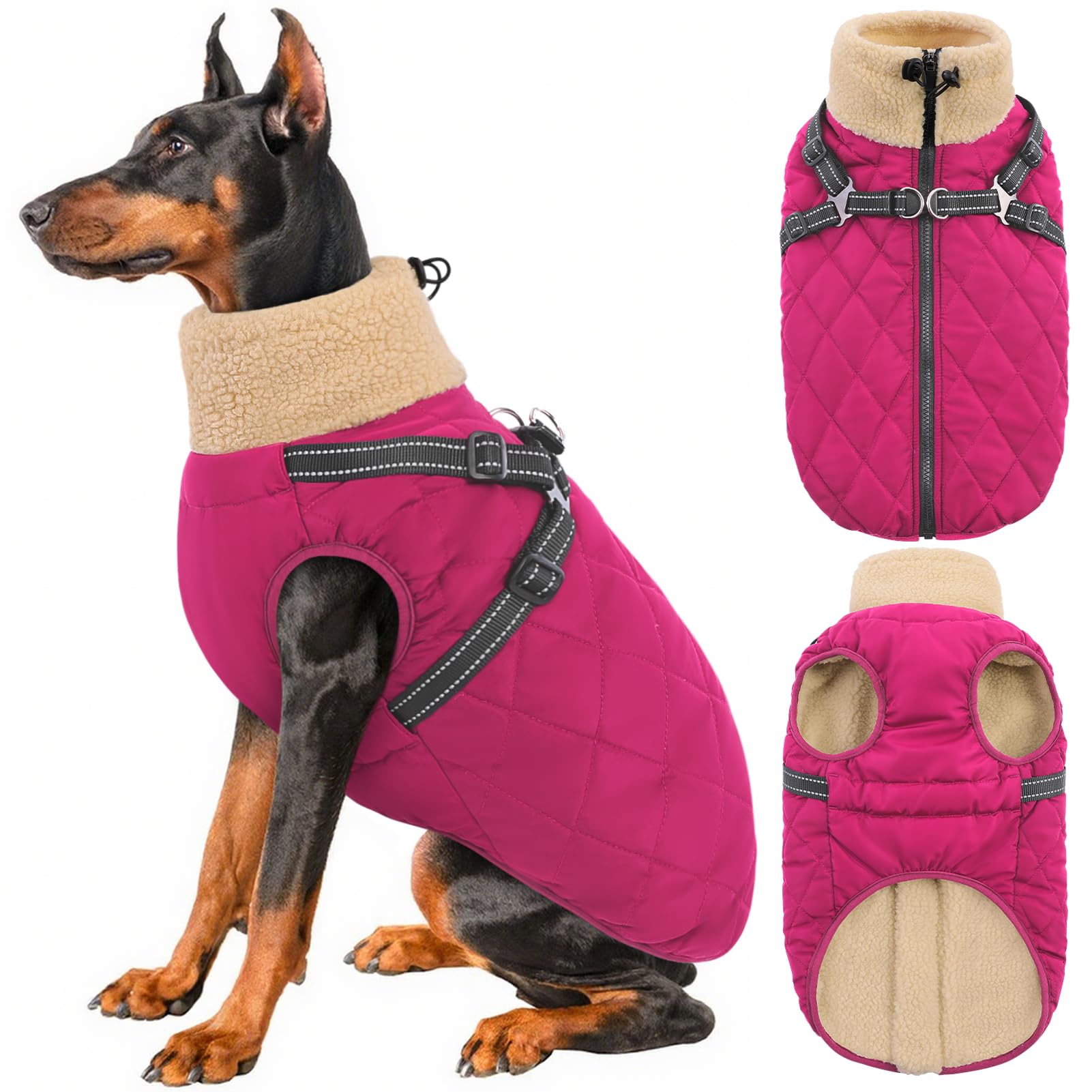 Queenmore Waterproof Dog Coat with Harness - 3-Layer Warm, 2XL