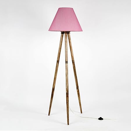Plain Cone shape Beautiful Pink Color Fabric Shade Wooden Tripod Handmade Floor Lamp