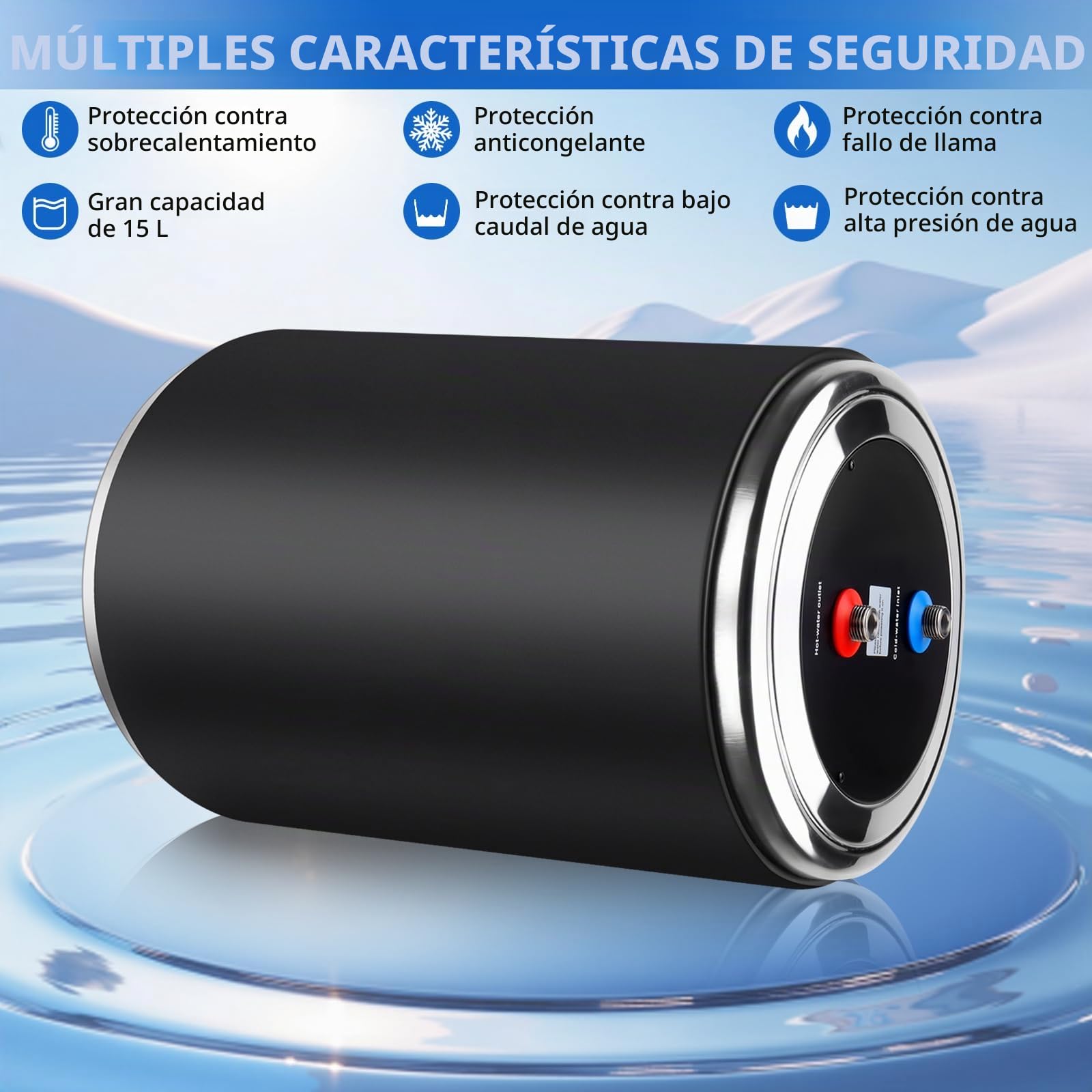 Calentador de agua de doble potencia, 12 V CC 200 W/230 V CA 1500 W, 10 L, para caravana, camping, enchufe británico, calentador de agua de tanque de 230 V, instantáneo para RV, para caravana con