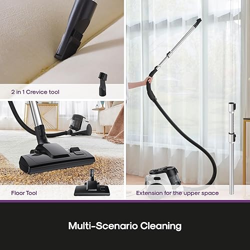 Miniatura 6 de Eureka Aspirador de recipiente sin bolsa, aspiradora de alta potencia de 1100 W para alfombras y suelos duros, tubo de extensión de filtro HEPA 2 en