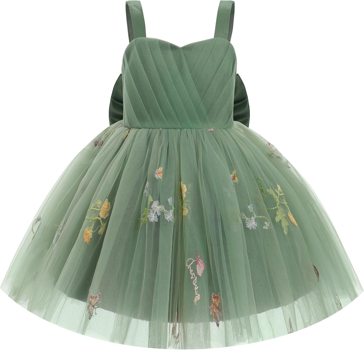 ODASDO Toddler Baby Kids Girls Spaghetti Strap Bowknot Floral Embroidery Tulle Tutu Princess Dresses for Wedding Party - Image 4