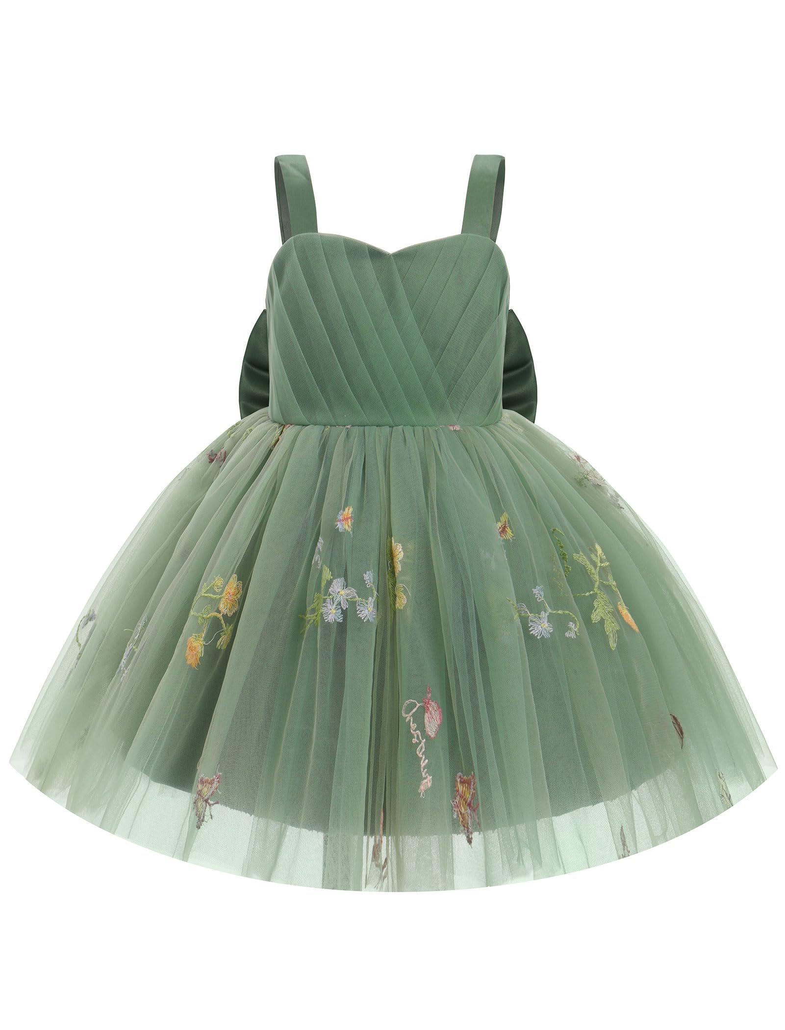 OMEWEE Vestido de flores para niña, con bordado floral, plisado, vestido de tul con volantes, vestido de verano elegante para primera comunión, boda, sesión de fotos