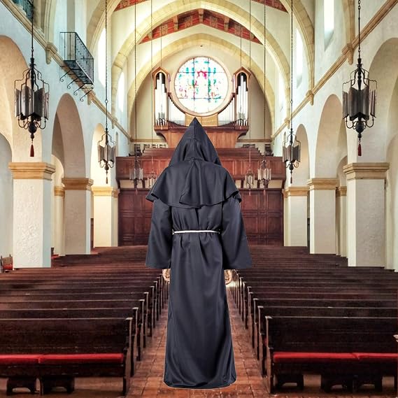 keelyy monk robe priest costume men's halloween costume with hood and cross monk priest robe men's monk's cowl for halloween carnival medieval renaissance